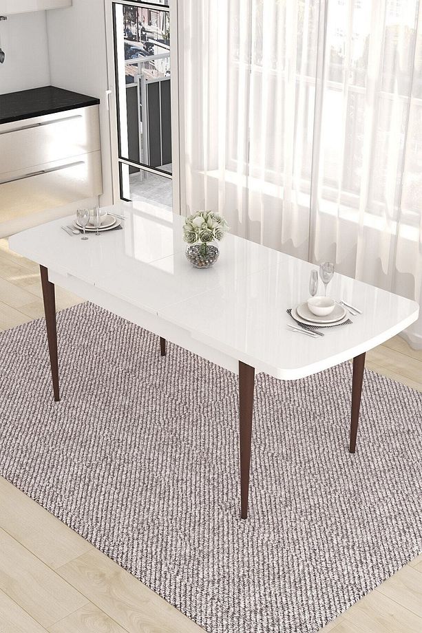 Eva Serisi 80x132 Açılabilir Mdf Mutfak Masası Takımı Barok Desen Masa 4 Gri Sandalye - 4