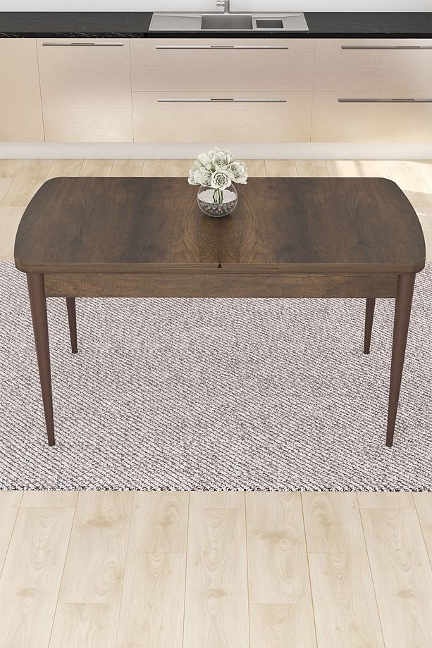 Nef Serisi 70x114 Açılabilir Mdf Barok Ahşap Desen Masa Takımı Ve 6 Lacivert Sandalye - 3