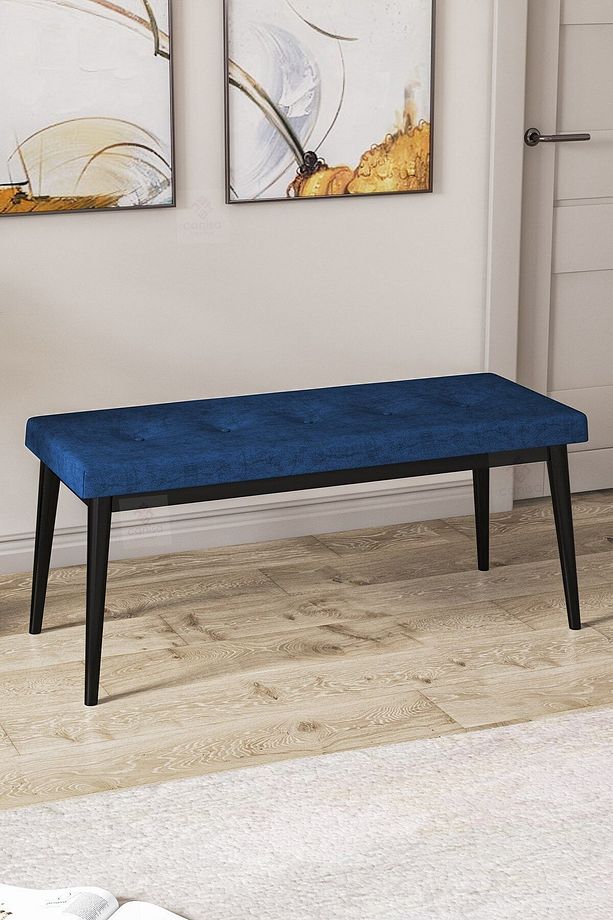 Pera Serisi Bench , Geniş Oturma Alanlı , 1. Sınıf Kumaş , Lacivert Bench , Siyah Gürgen Ayak - 1