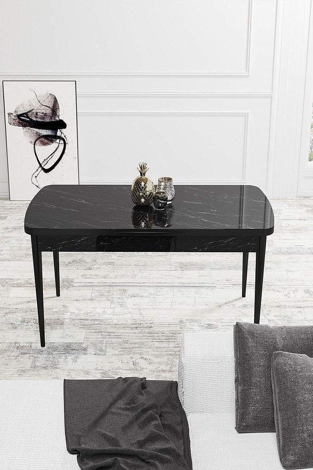 Noa Serisi 80x132 Açılabilir Mdf Siyah Mermer Desen Mutfak Masası - 1