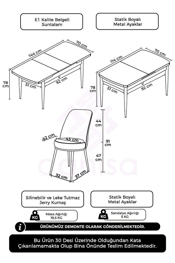 Kor Serisi 70x114 Açılabilir Mutfak Masa Takımı, Siyah Mermer Masa+4 Gülkurusu Sandalye - 6