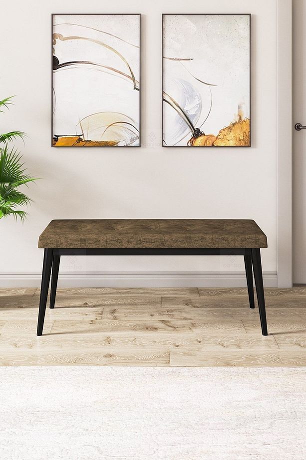 Pera Serisi Bench , Geniş Oturma Alanlı , 1. Sınıf Kumaş , Kahve Bench , Siyah Gürgen Ayak - 2