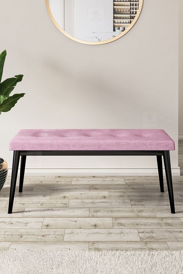 Via Serisi Açılabilir Mutfak Masası Takımı Siyah Mermer Desen Masa 4 Pembe Sandalye 1 Bench - 5