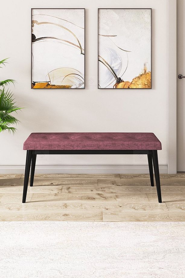Pera Serisi Bench , Geniş Oturma Alanlı , 1. Sınıf Kumaş , Gülkurusu Bench, Siyah Gürgen Ayak - 2