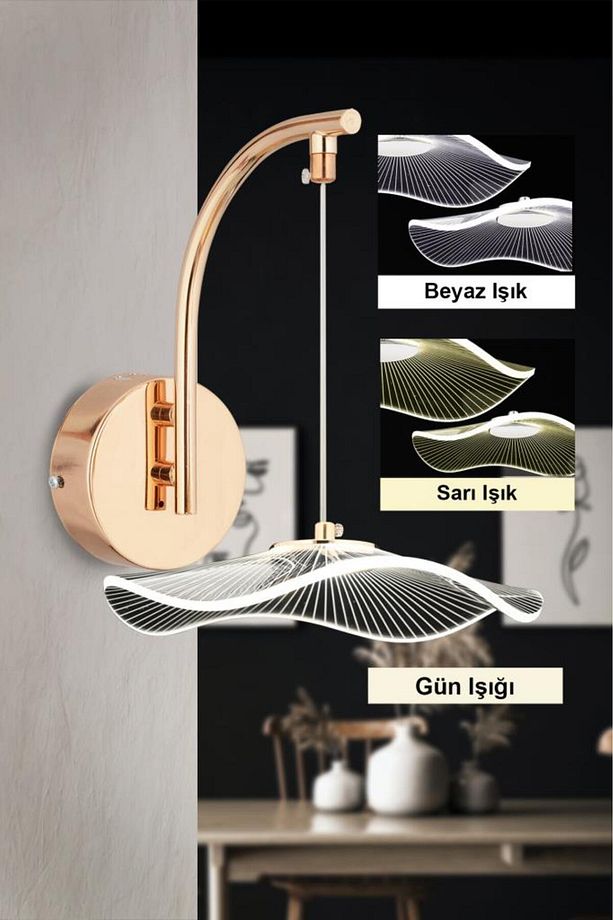 İstanbul Avize Aplik Şapka Gold Üç Renk Led Lüx Modern Ledli Aplik - 1