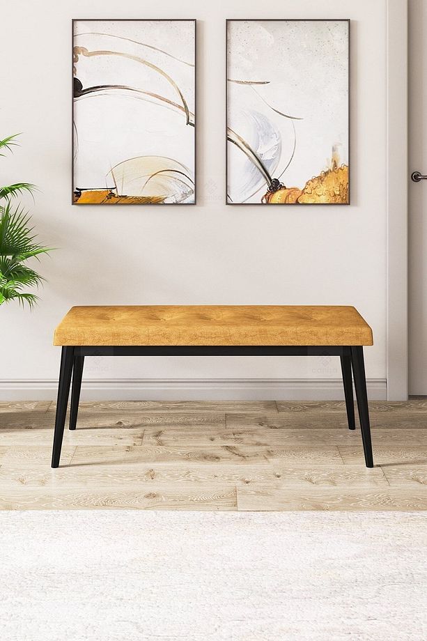 Pera Serisi Bench , Geniş Oturma Alanlı , 1. Sınıf Kumaş , Cappucino Bench , Siyah Gürgen Ayak - 2