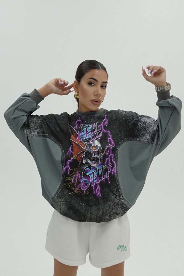 Oversize Feel Life Shit Sweatshirt - 8