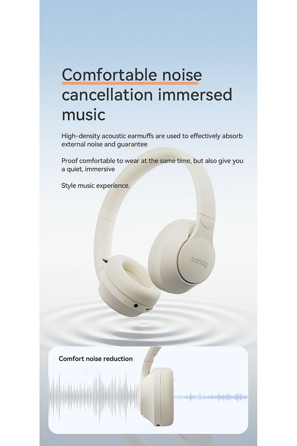Sanag D10 Pro Bluetooth Kulaklık AUX Type-C 5.3 Bluetooth Kulak üstü Kulaklık Bej - 8