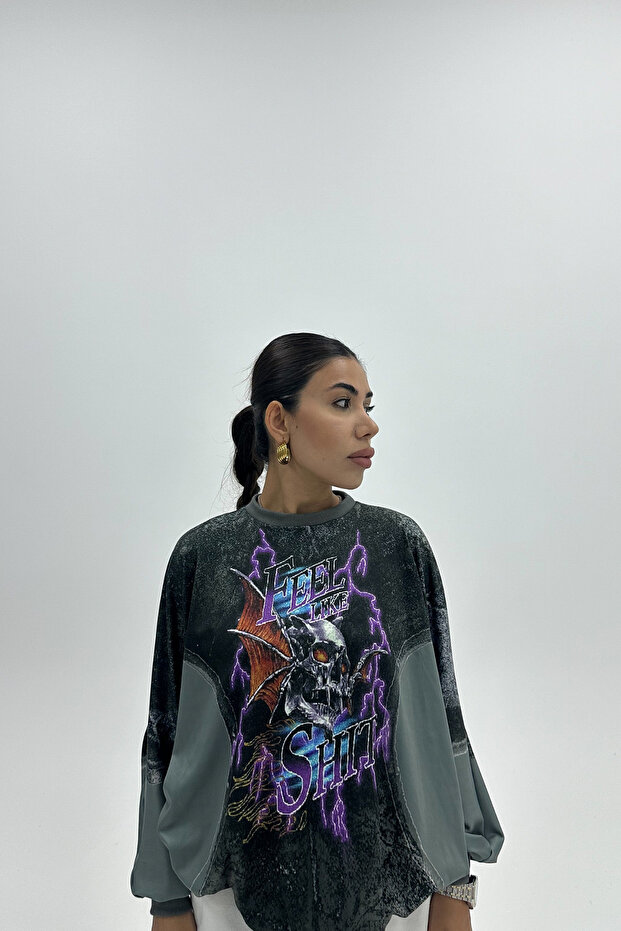 Oversize Feel Life Shit Sweatshirt - 4