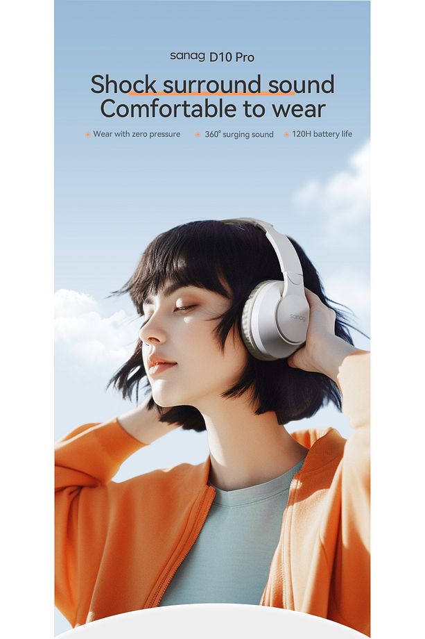 Sanag D10 Pro Bluetooth Kulaklık AUX Type-C 5.3 Bluetooth Kulak üstü Kulaklık Bej - 6