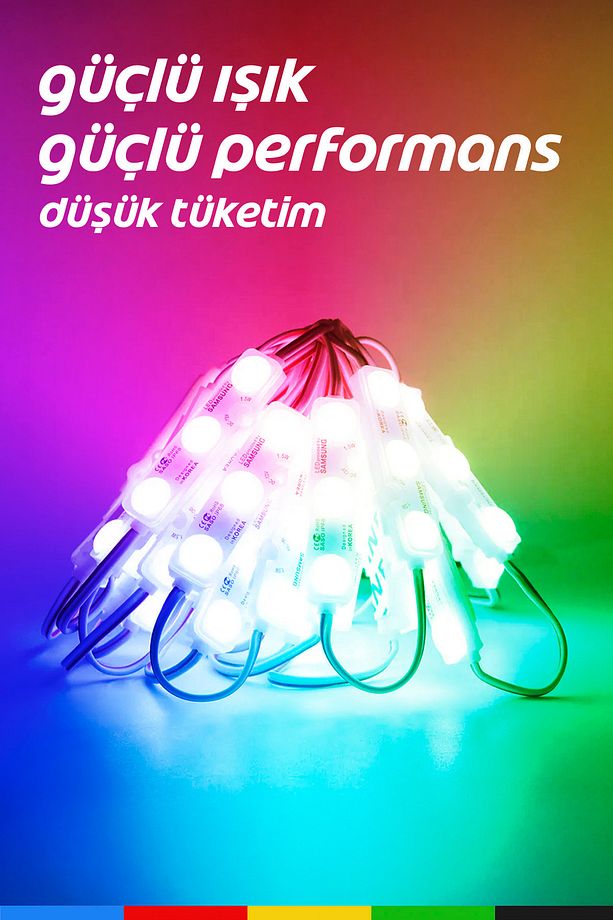 RGB LED Modül 0.72W, DC12V, IP65 Su Geçirmez, Yapışkanlı, Reklam ve Dekoratif Işık - 20 Adet - 6