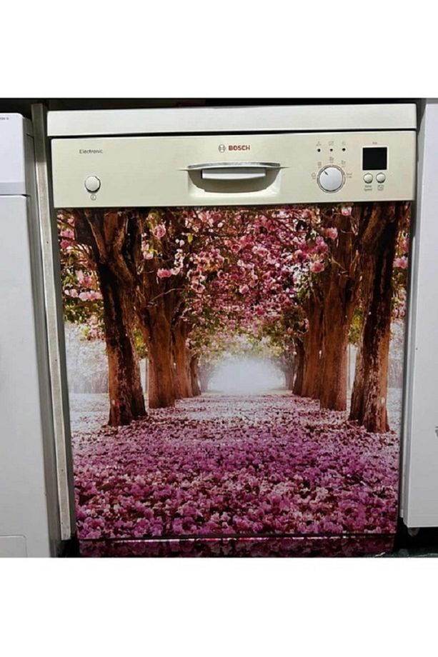 Buzdolabı Ve Bulaşık Makinesi Kapak Sticker Kendinden Yapışkanlı Folyo Kaplama Pembe Çiçekler - 5