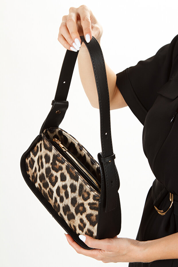 Geantă de umăr baguette din piele de căprioară pentru femei - leopard - 6