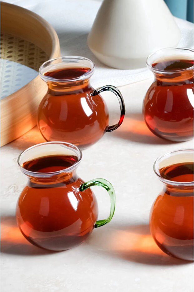 2'li Cam Bardak saplı Keyfi Ala Borosilikat Cam Bardak Takımı Isıya Dayanıklı Kulplu - 3