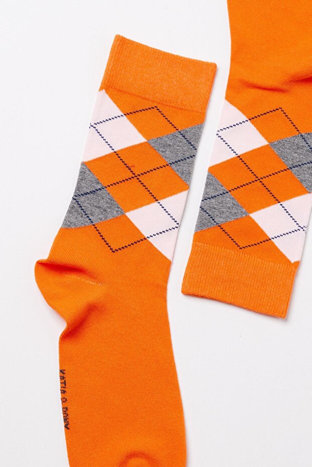 جوارب رجالية منقوشة باللون البرتقالي - 2