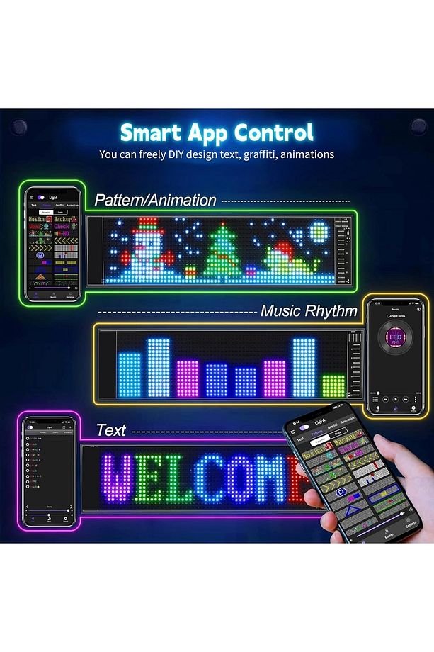 LED MATRİX RGB RENKLİ PANEL KUMANDALI TELEFON İLE UYUMLU KAYAN LED PANEL 16x64 - 3
