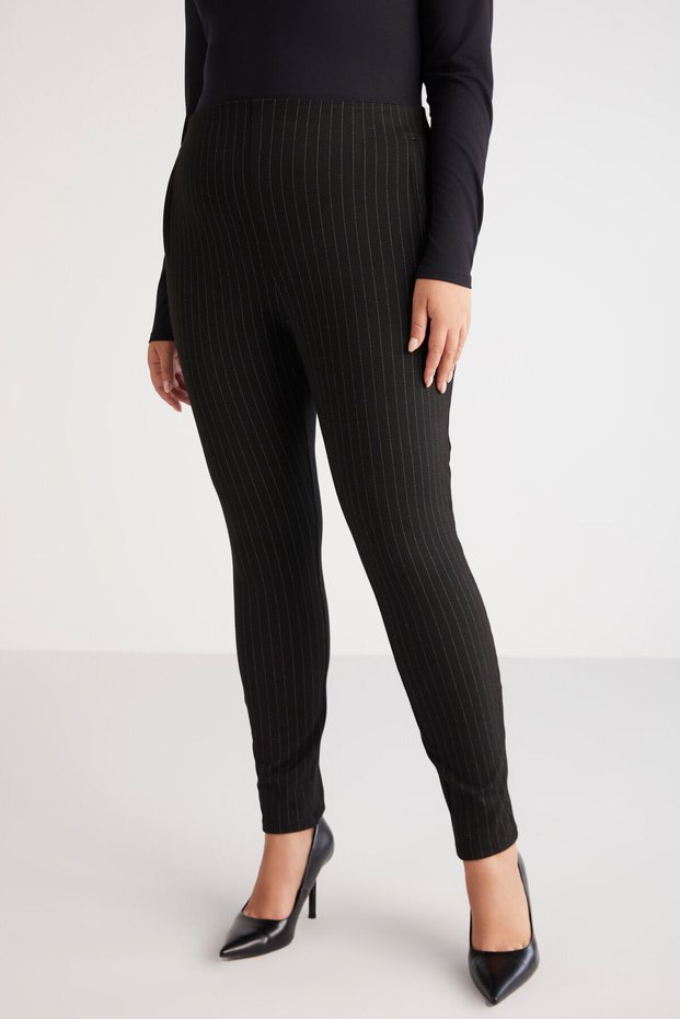 Abrıellebb Women's Knitted Striped Slim Fit Skinny Leg Black - White Large Size Trousers