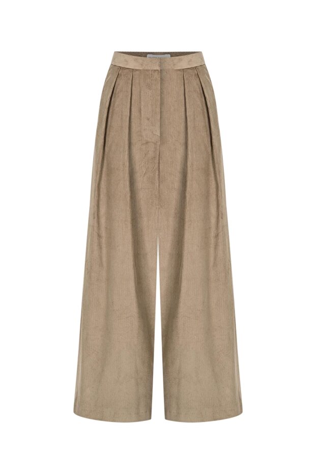 Beige Velvet Palazzo Pants