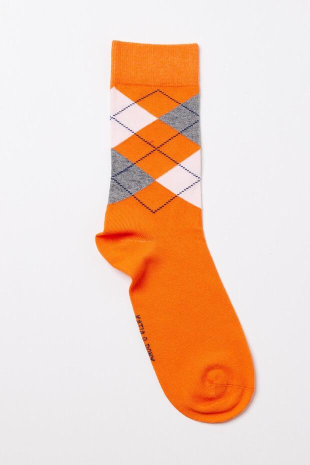 جوارب رجالية منقوشة باللون البرتقالي - 1