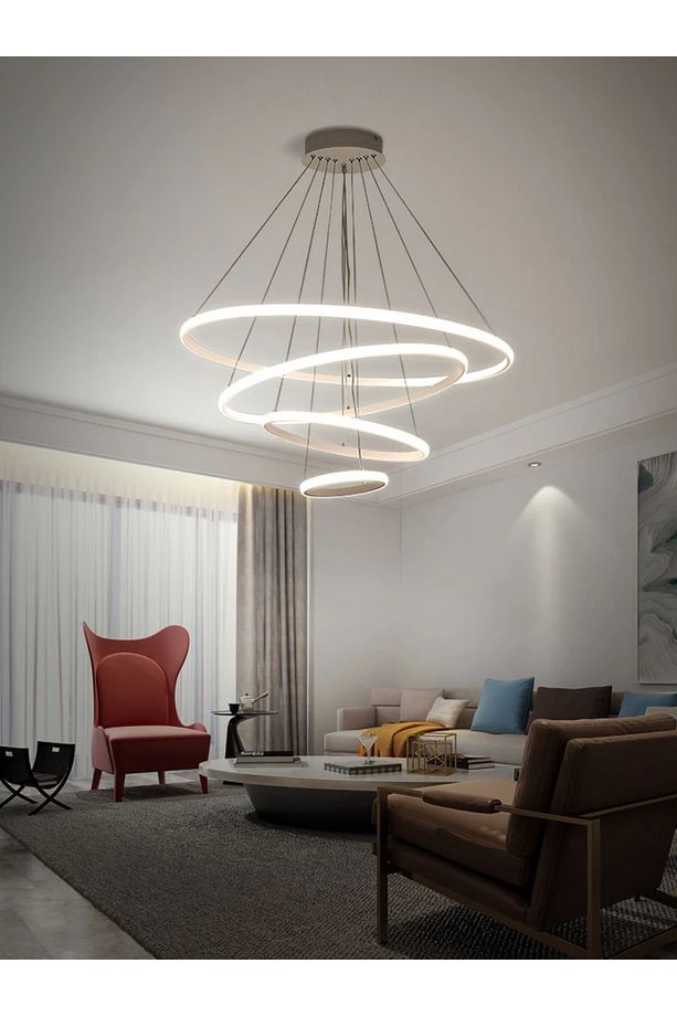 3'lü Çember Led Avize 3 Renk Ledli Aydınlatma Modern Avize Aydınlatma - 1