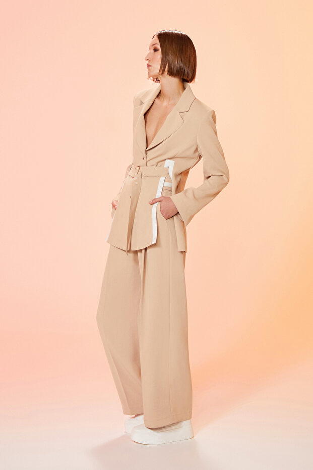 Yırtmaçlı Ceket Bej - 4