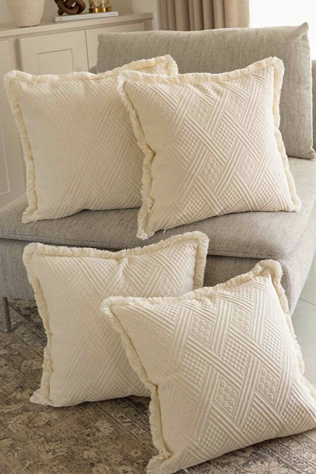 Pilloveland Doğal Pamuklu Geleneksel Buldan Dokuma Kırlent Kılıfı - 4 Adet - 42*42 Cm