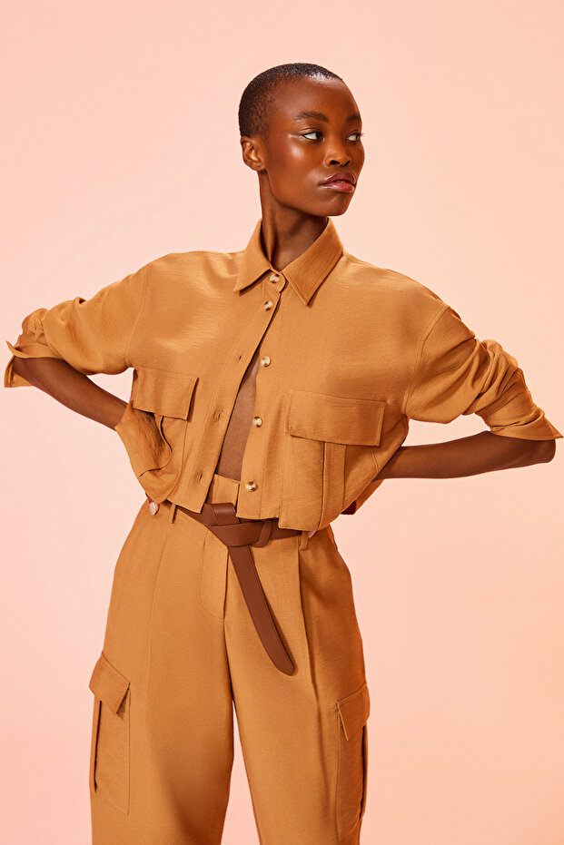 Crop Gömlek Taba - 2