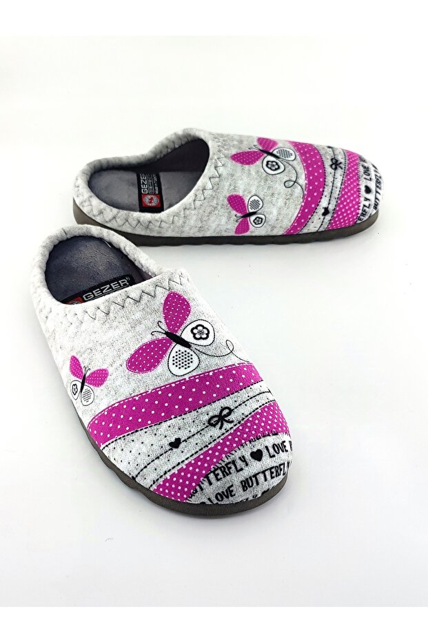Women's Winter Gray Color Butterfly Patterned Misapple, House and Dower Slippers