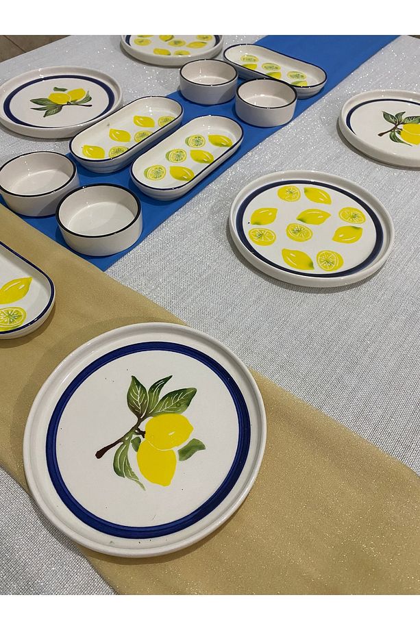 Mavi desen yuvarlak limon Lüx kahvaltı seti 14 parça 6 kişilik - 3