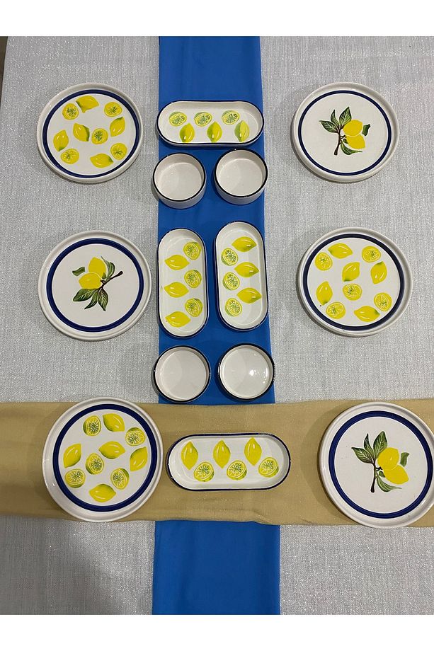 Mavi desen yuvarlak limon Lüx kahvaltı seti 14 parça 6 kişilik - 5