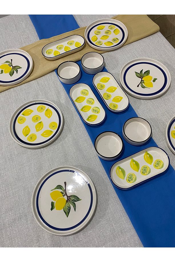 Mavi desen yuvarlak limon Lüx kahvaltı seti 14 parça 6 kişilik - 6
