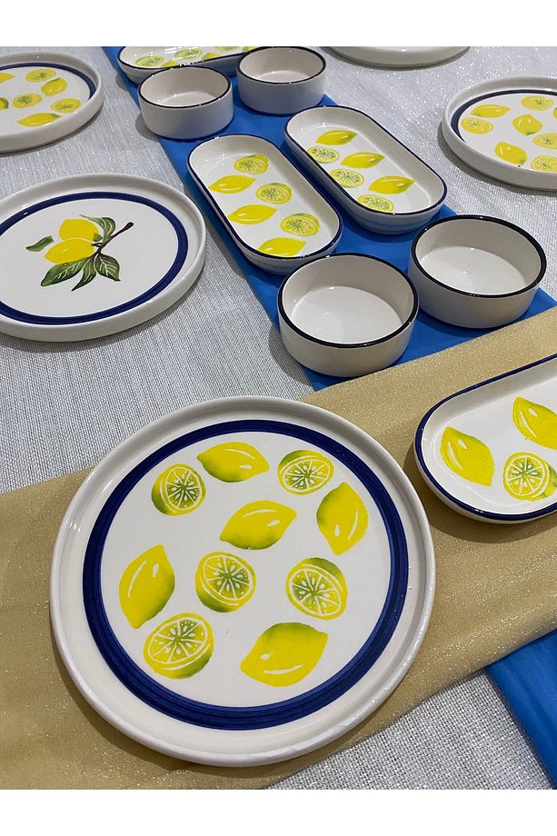 Mavi desen yuvarlak limon Lüx kahvaltı seti 14 parça 6 kişilik - 4