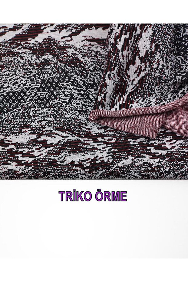 Knitted Fabric in Burgundy, Black and White Colors (Width 120 cm X Length 160 cm)