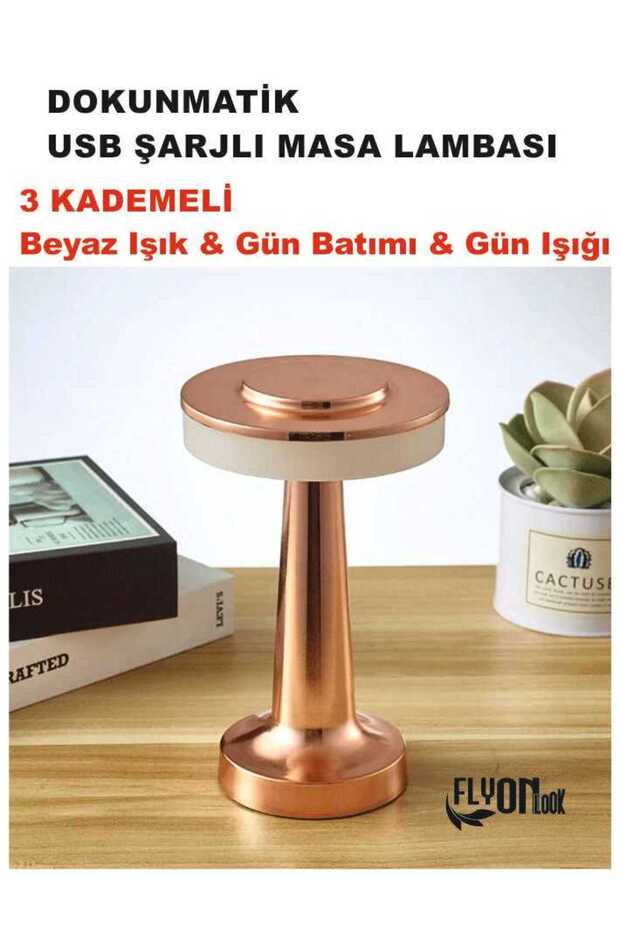 Şarj Edilebilir Kablosuz LED Masa Lambası, Dokunmatik Sensörlü, 3 Seviyeli , Komodin Restoran Fener - 3