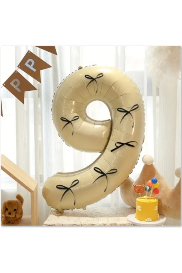 Black Ribbon Cream Numeral Foil Balloon - Cream Numeral Ribbon - Pinterst Numeral 9 Years