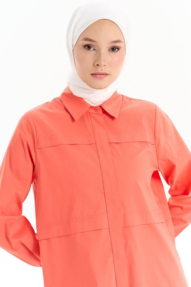 Aller Detaylı Uzun Tunik - Mercan - 4