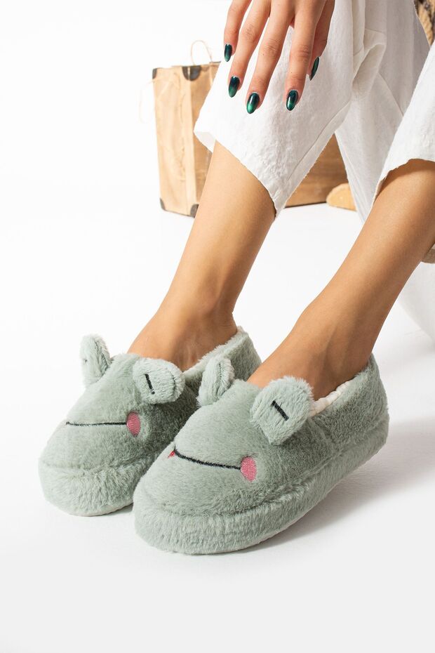 Zimní chlupatá vnitřní protiskluzová podrážka Měkká texturovaná žába vyšívaná dámská domácí obuv Stc1021 - 3