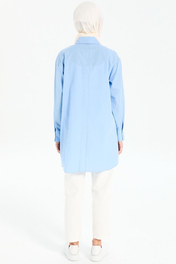 Oversize Cepli Tunik - Açık Mavi - 5