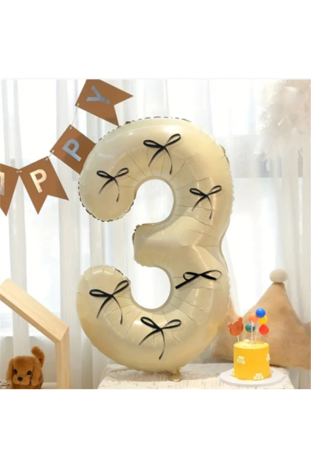 Black Ribbon Cream Numeral Foil Balloon - Cream Numeral Ribbon - Pinterst Numeral 3 Years
