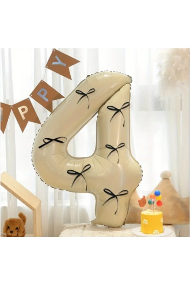 Black Ribbon Cream Figure Foil Balloon - Cream Figure Ribbon - Pinterst Figure 4 Years