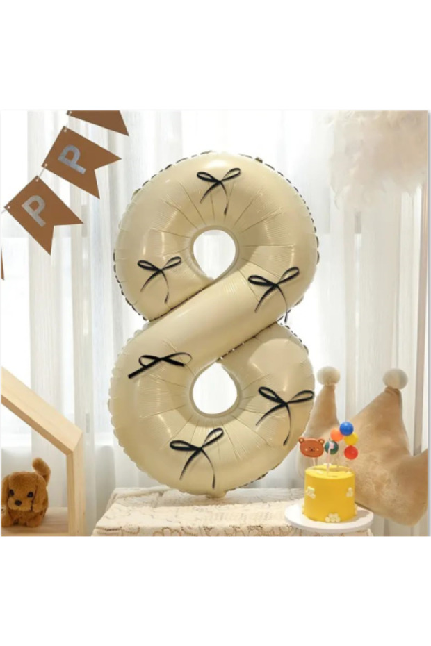 Black Ribbon Cream Numeral Foil Balloon - Cream Numeral Ribbon - Pinterst Numeral 8 Years
