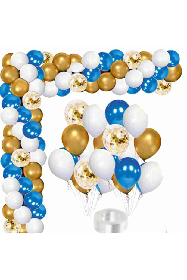 Metallic Blue Chrome Gold White Pastel Balloon Chain Set Birthday Balloon Set