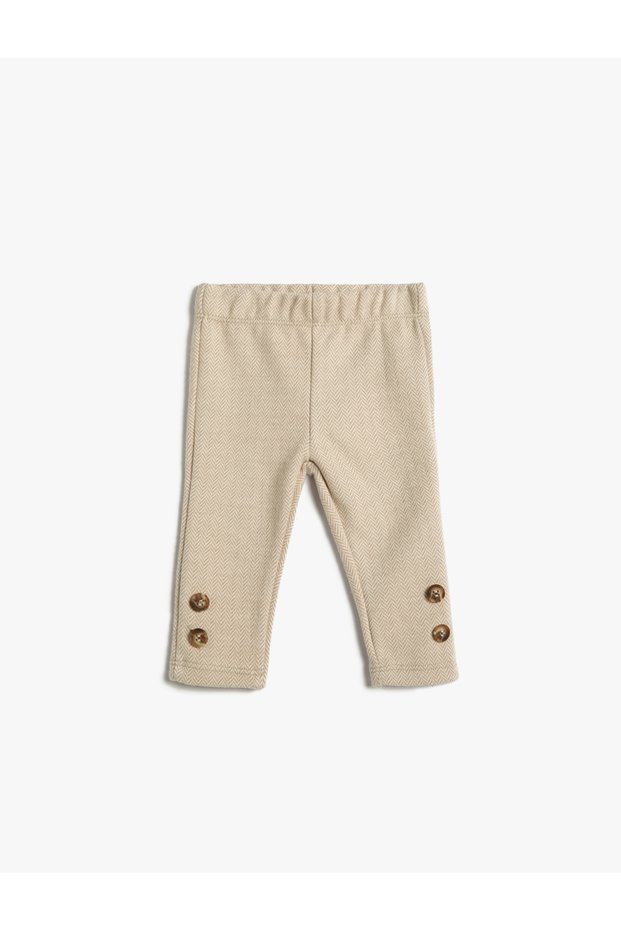 Tights Button Detailed Soft Textured Elastic Waist