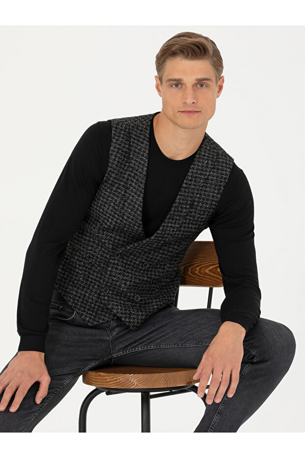 Anthracite Slim Fit Wool Blended Sports Vest 50276532-Vr006