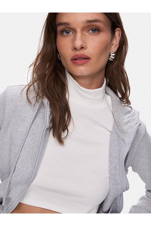 Düz Kapüşonlu Fermuarlı Regular Fit Gri Sweatshırt - 4