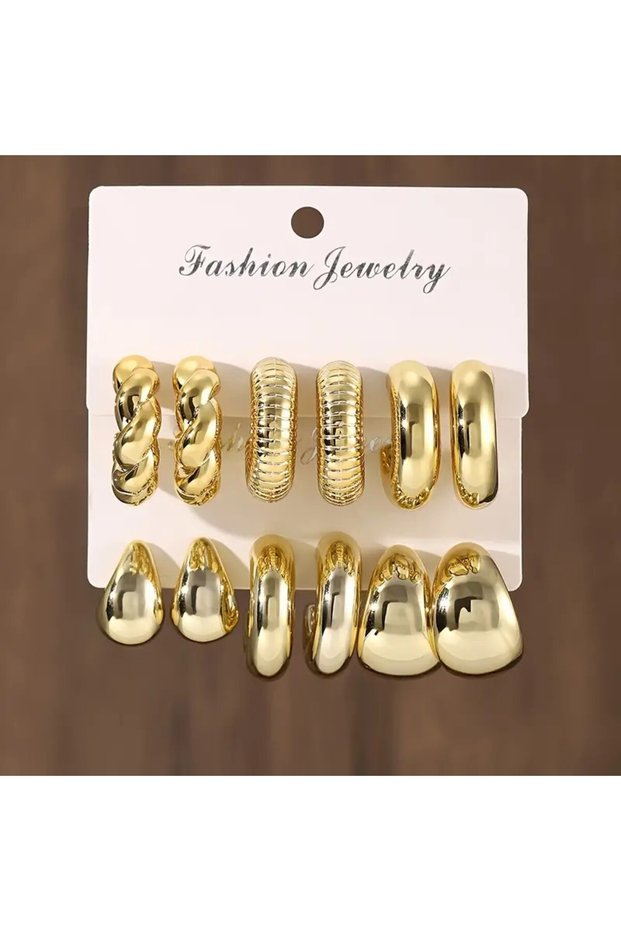 6 Pairs of Multi Gold Earrings Set Multi Pearl Hoop Earrings Multi Combination Earrings Set Women's Earrings