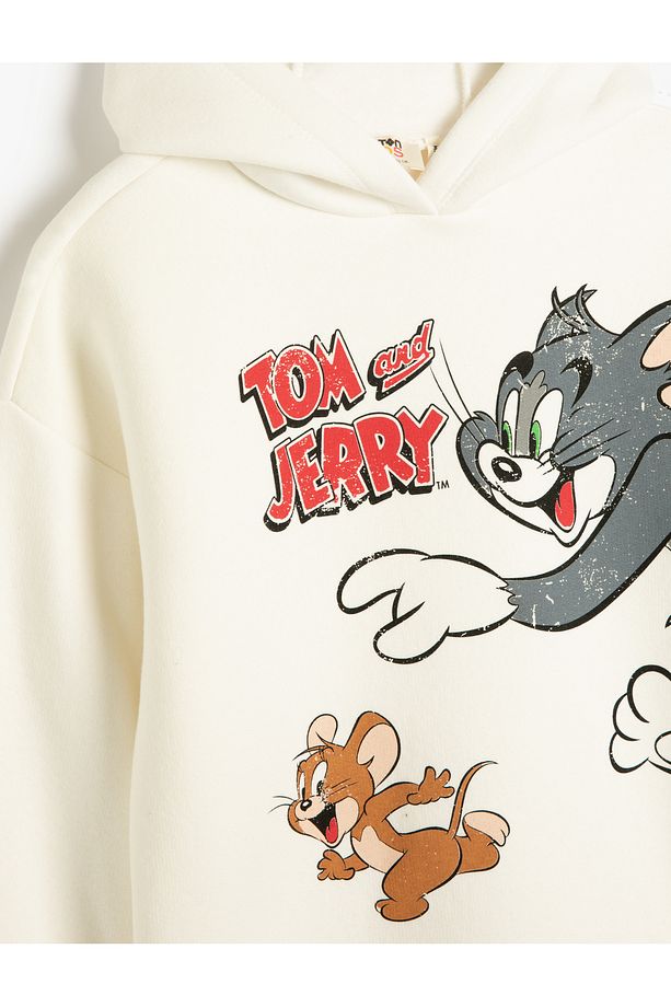 Tom ve Jerry Kapşonlu Sweatshirt Baskılı Lisanslı Şardonlu - 3