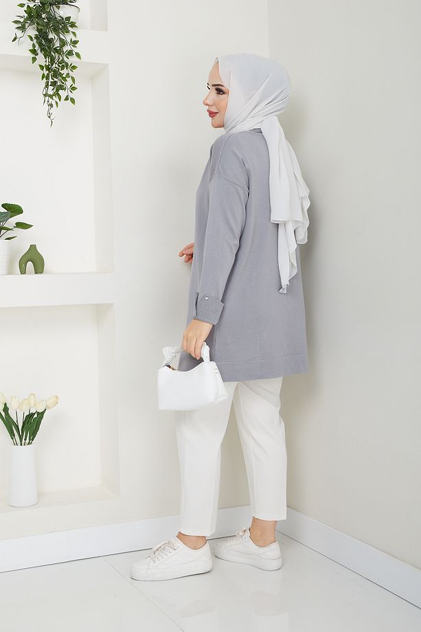 Kadın Taş Detaylı Merserize Triko Tunik - 5