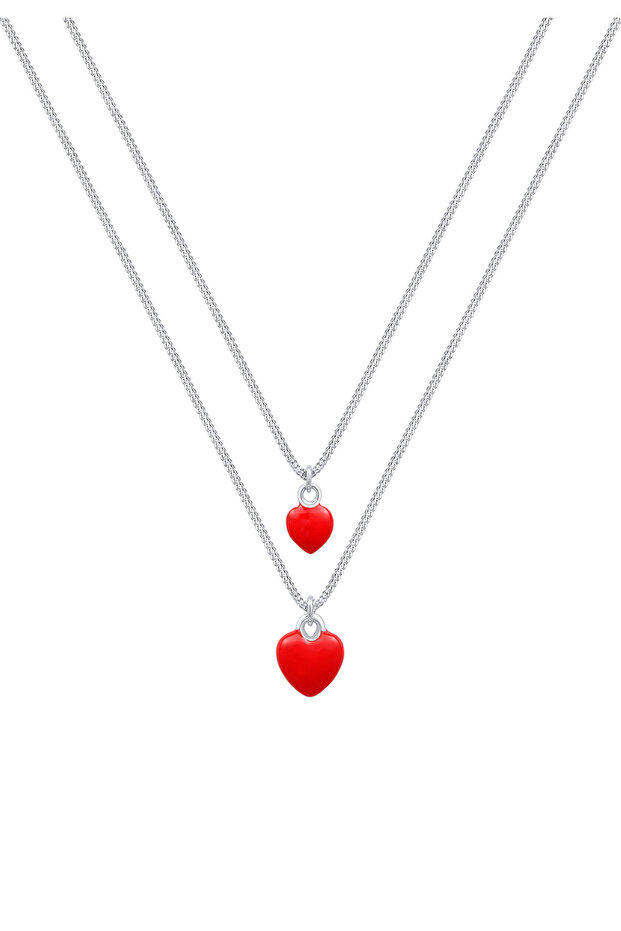 Náhrdelník s červeným srdcem a přívěskem, základní provedení s emailem, ze sterlingového stříbra 925 - 2