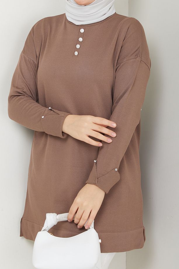 Kadın Taş Detaylı Merserize Triko Tunik - 8